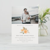 Minimale Boho Oranje Foliage Photo Wedding Invite Bedankkaart (Staand voorkant)