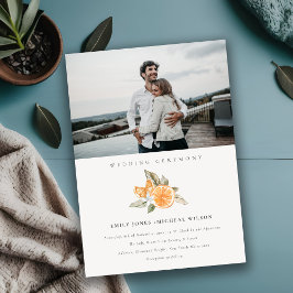 Minimale Boho Oranje Foliage Photo Wedding Invite Bedankkaart