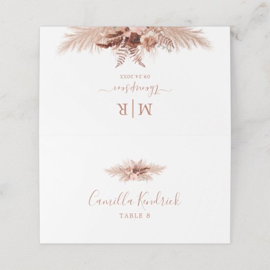 Minimale Boho Pampas Grass bruiloft Plaatskaartje (Buitenkant ongevouwen)