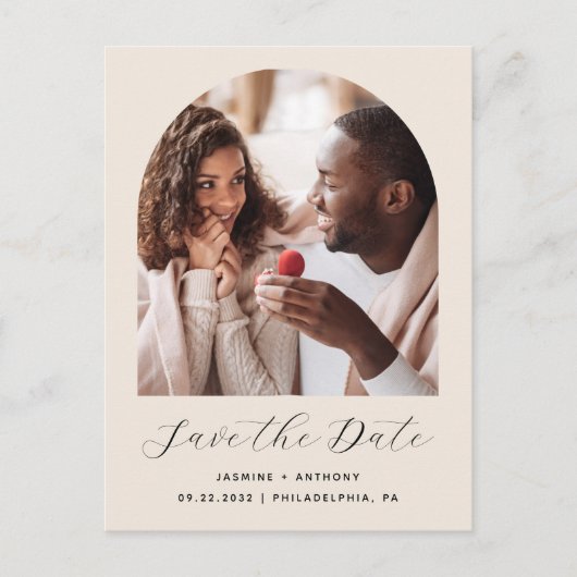 Minimale Boho Photo Arch Beige Green Bewaar de dat Briefkaart (Voorkant)