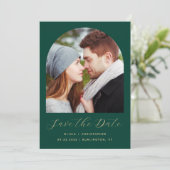 Minimale Boho Photo Arch Emerald Green Gold Script Save The Date (Staand voorkant)