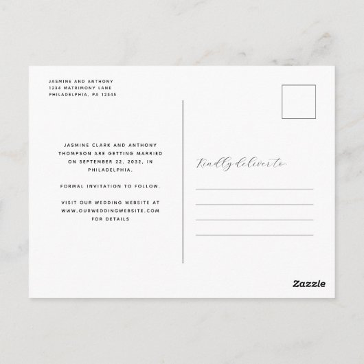 Minimale Boho Photo Arch Zwart Wit Bewaar de datum Briefkaart (Achterkant)