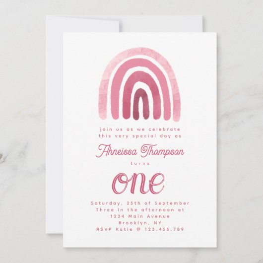 Minimale Boho Pink Rainbow First Birthday Kaart (Voorkant)