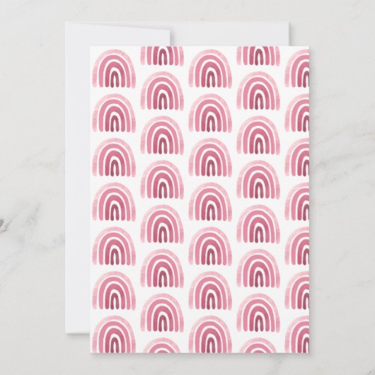 Minimale Boho Pink Rainbow First Birthday Kaart (Achterkant)