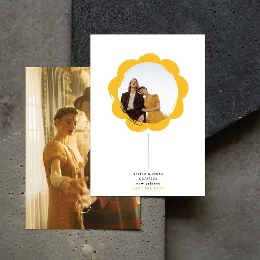 minimale boho retro penseelstreek bloem kader foto save the date