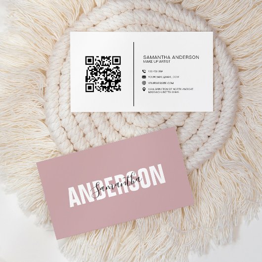 Minimale Boho roze QR-code Modern Professional Visitekaartje