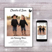 Minimale Boho-verjaardagsfoto van dubbelportret va Kaart