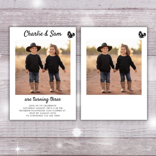 Minimale Boho-verjaardagsfoto van dubbelportret va Kaart