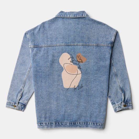 Minimale Boho Wilde Bloem, Bohemiam minimale Bruid Denim Jacket (Achterkant)