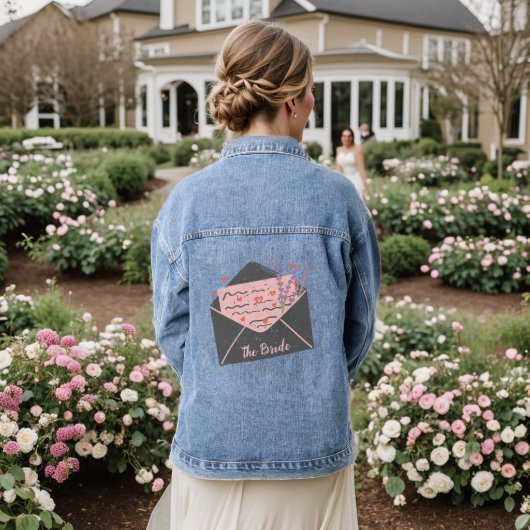 Minimale Boho Wilde Bloem, Bohemiam minimale Bruid Denim Jacket (Huwelijk Achterkant)