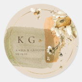Minimale Boho Wilde Bloemen | Trouw Monogram Ronde Sticker (Voorkant)