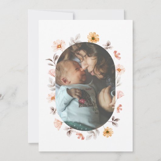 Minimale Boho Wildflower Foto Lijst Cross Doop Kaart (Achterkant)