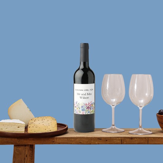 Minimale Boho Wildflower Wedding Wijn Etiket