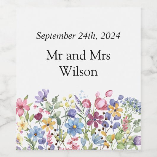 Minimale Boho Wildflower Wedding Wijn Etiket (Enkel label)