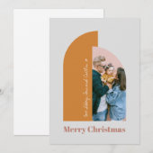 Minimale Boog Blozen Stof Roze Grijs Vrolijk Foto Feestdagenkaart (Voorkant / Achterkant)