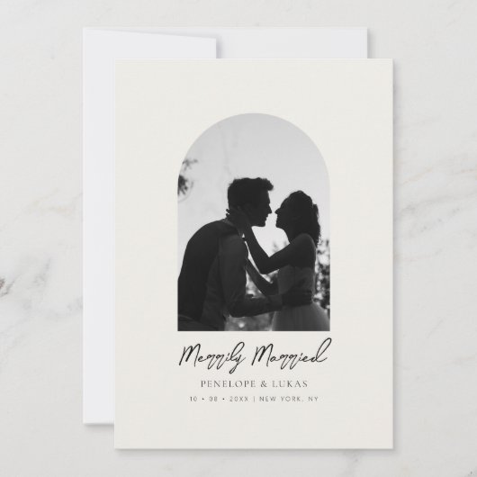 Minimale boog foto Elegant Nieuwgetrouwd Feestdagenkaart (Voorkant)