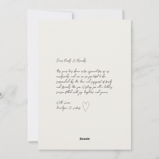 Minimale boog foto Elegant Nieuwgetrouwd Feestdagenkaart (Achterkant)