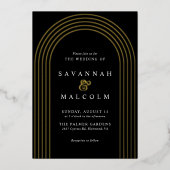 Minimale boog | Goud en Zwart Eenvoudig Luxe Bruil Folie Uitnodiging (Voorkant)