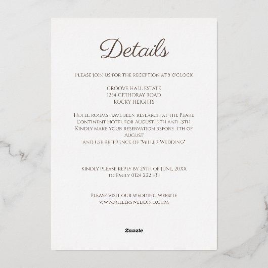 Minimale boog perzik fuzz vet bruiloft folie uitnodiging (Achterkant)