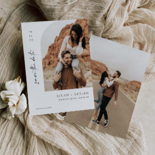 Minimale boog save the date script fotokaart