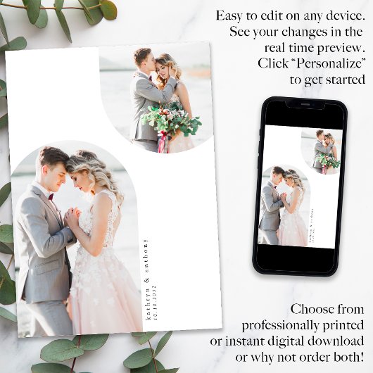 Minimale boogcurve Multi Photo Bruiloft Bedankkaart