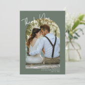Minimale booggroene moderne bruiloft bedankt kaart (Staand voorkant)