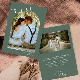 Minimale booggroene moderne bruiloft bedankt kaart
