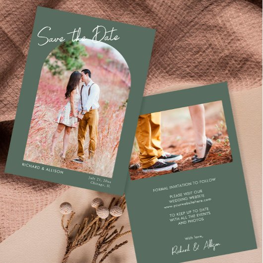 Minimale booggroene moderne foto Opslaan Datum Kaart