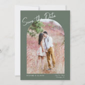 Minimale booggroene moderne foto Opslaan Datum Kaart (Voorkant)