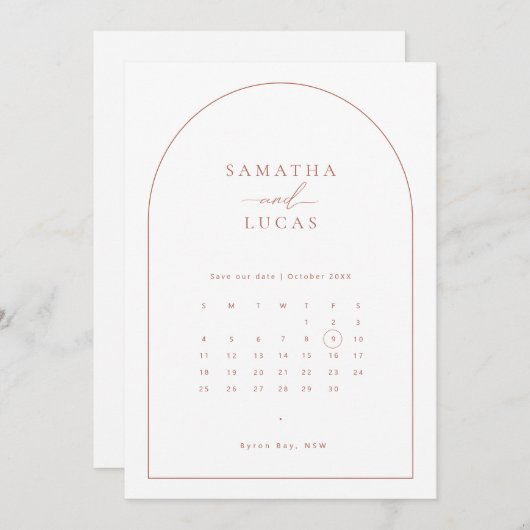 Minimale boogkalender Opslaan Datum uitnodiging (Voorkant / Achterkant)