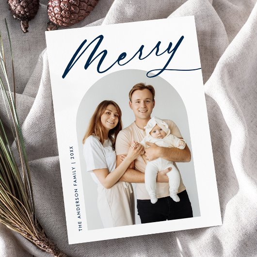 Minimale bootfoto van Merry Navy Feestdagenkaart