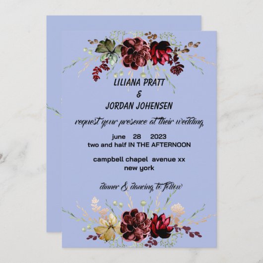 Minimale BOTANICAL Wedding INVITATION Kaart (Voorkant / Achterkant)