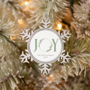 Minimale botanische aquarel krans Joy Kerstmis Tin Sneeuwvlok Ornament