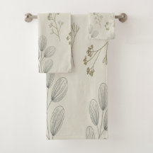 Minimale botanische badhanddoek in lijnkunst