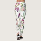 Minimale botanische bladeren en bloemwitte groen leggings (Achterkant)