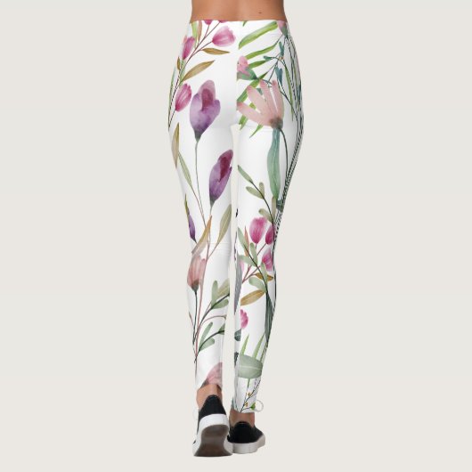 Minimale botanische bladeren en bloemwitte groen leggings (Achterkant)