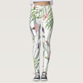 Minimale botanische bladeren en bloemwitte groen leggings (Voorkant)
