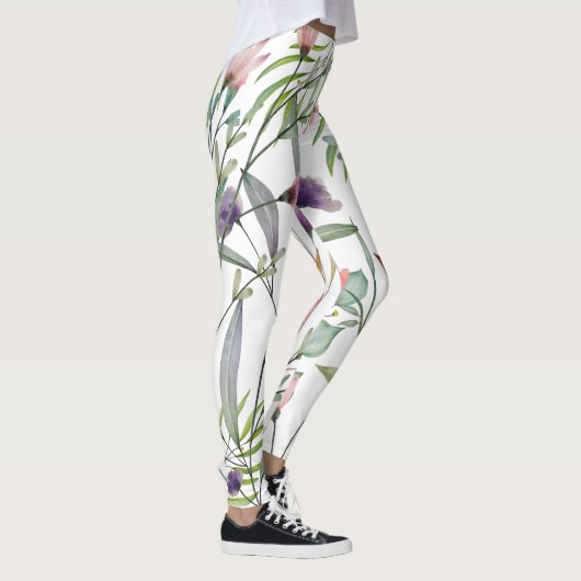 Minimale botanische bladeren en bloemwitte groen leggings (Rechts)
