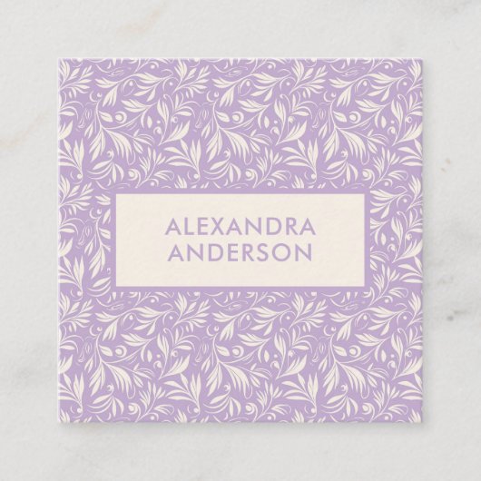Minimale Botanische Bladeren Patroon Lavendel Vierkante Visitekaartje (Voorkant)