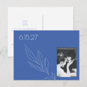 Minimale botanische blauwe foto Opslaan datum Briefkaart (Voorkant / Achterkant)