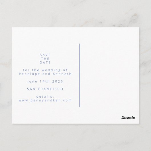 Minimale botanische blauwe foto Opslaan datum Briefkaart (Achterkant)