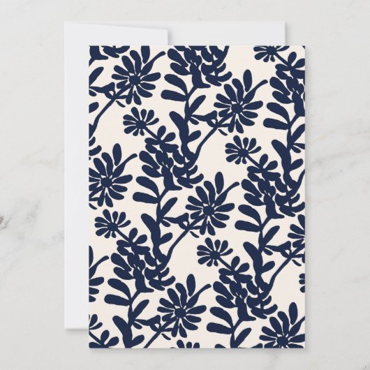 Minimale Botanische Boho Bloemen Blauwe Trouwdouch Kaart (Achterkant)