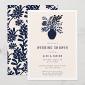 Minimale Botanische Boho Bloemen Blauwe Trouwdouch Kaart (Voorkant / Achterkant)