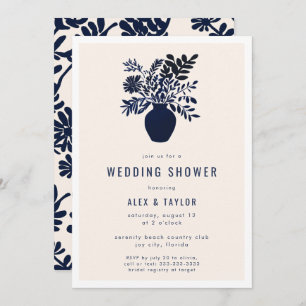 Minimale Botanische Boho Bloemen Blauwe Trouwdouch Kaart