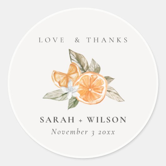 Minimale Botanische Boho Wedding met Citrus Oranje Ronde Sticker (Voorkant)