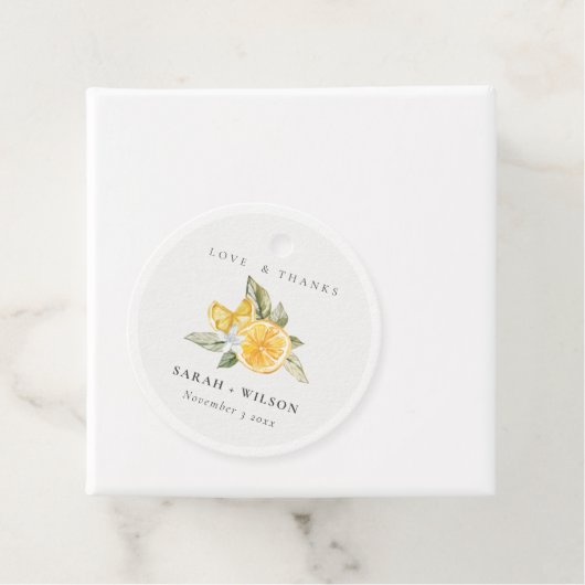 Minimale Botanische Boho Wedding van Citrus Lemon Bedankjes Labels (In situ)