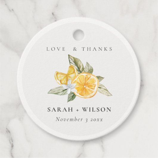 Minimale Botanische Boho Wedding van Citrus Lemon Bedankjes Labels (Voorkant)