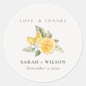 Minimale Botanische Boho Wedding van Citrus Lemon Ronde Sticker (Voorkant)
