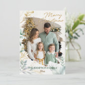 Minimale Botanische Borstel Kerstfoto Collage Feestdagenkaart (Staand voorkant)