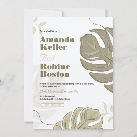 Minimale botanische bruiloft kaart (Voorkant)